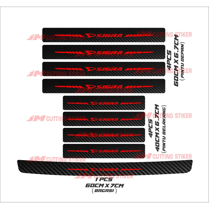 9pcs stiker carbon mobil daihatsu sigra cutting stiker pelindung bawah pintu mobil dari pijakan dan bagasi mobil 4