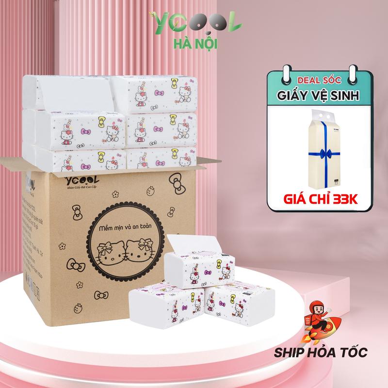 Giấy ăn giấy rút YCOOL thùng 30 gói 300 tờ hello kitty