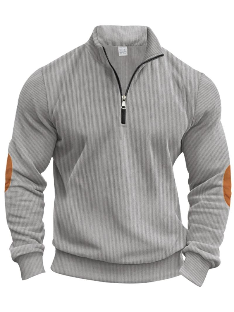 Product Introduction of Men's Colorblock Patchwork Half Zip Sweatshirt, Regular Fit Casual Retro Long Sleeve Collared Pullover for Spring & Fall, Fashion Men's Top for Daily Wear, Hoodie 1