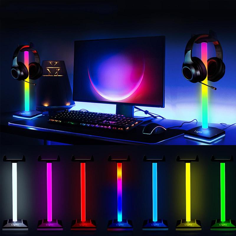LED Atmosphere RGB Table Lamp with Headphone Stand, 10 Lighting Modes Type-c Port, Desk Decoration Lamp ( Not Included Headphone), Decorative, Modern 3