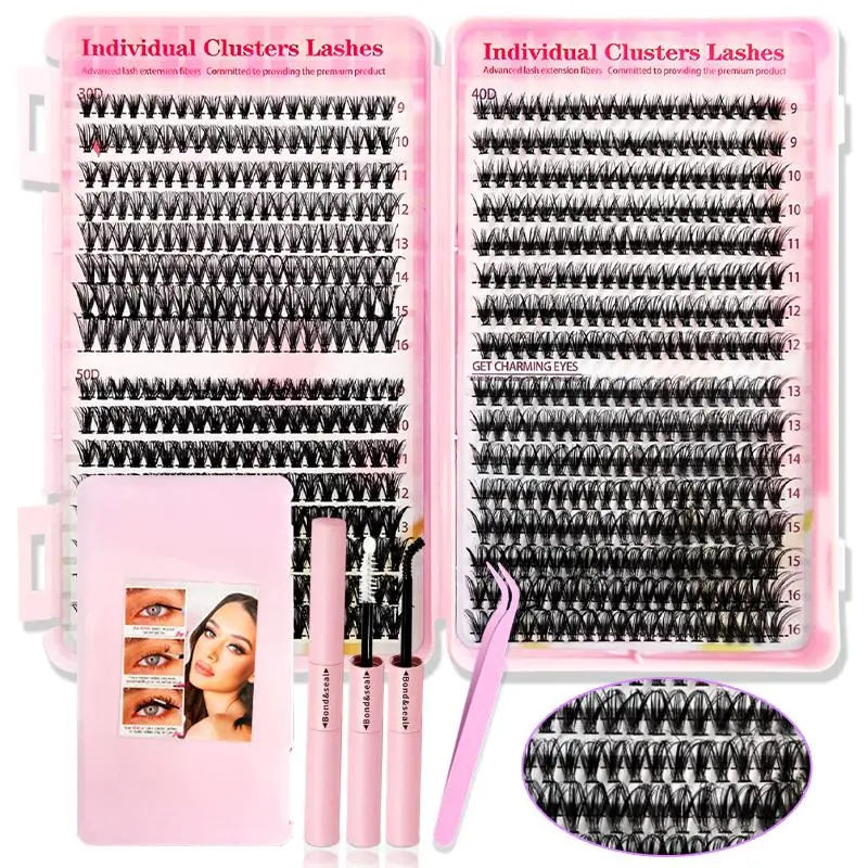 Individual Cluster False Eyelashes with Eyelash Applicator Tools, 1 Set Natural Look Eyelash Extensions, Eye Makeup Supplies for Women & Girls