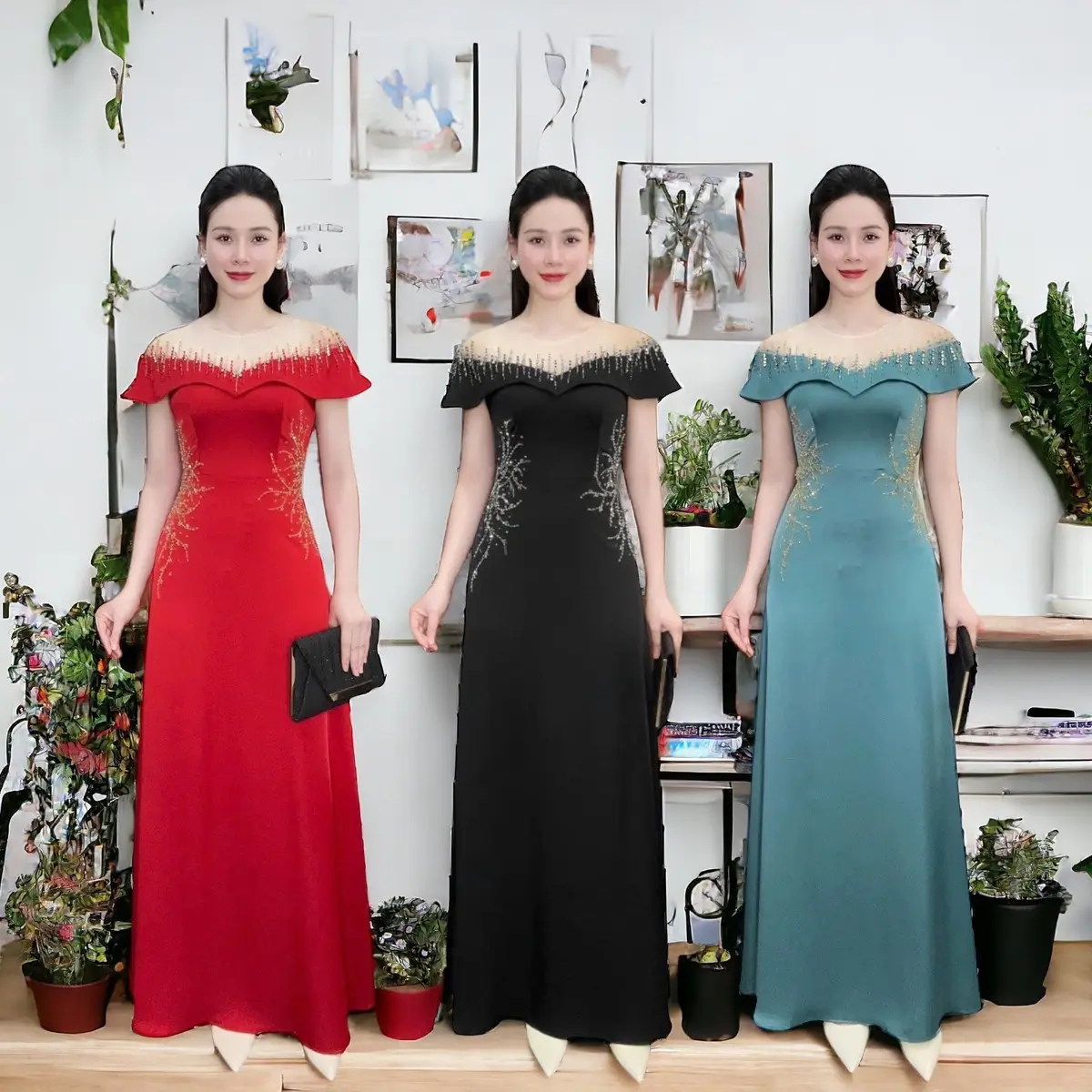 Dạ hội trung niên cao cấp mã DH518 Women chỉ giặt tay đỏ hồng đỏ missavenue m đỏ và hồng ❧ ✪m☆ ♡ đỏ sang vàng