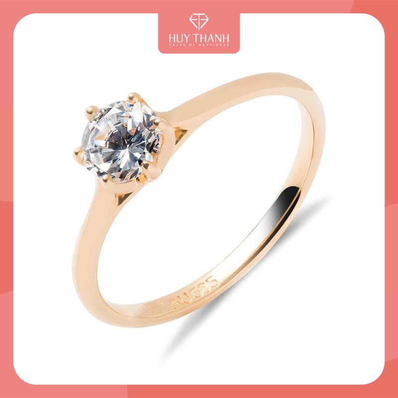 HuyThanhJewelry NDINO20 Nhẫn cầu hôn vàng tây 14K Đá Cz