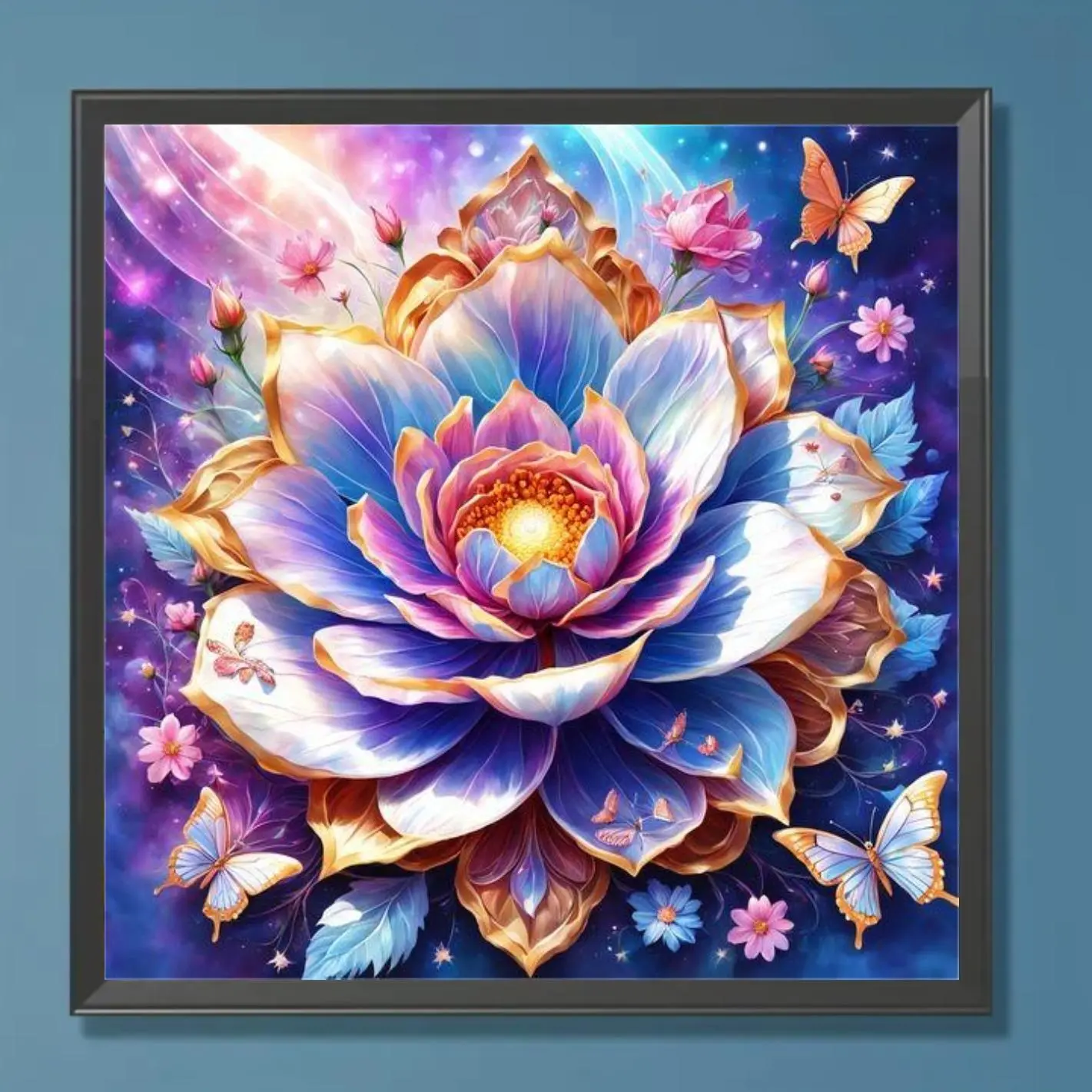 Lotus Pattern DIY Diamond Arts Colorful Painting Kit, DIY Decorative Art Picture for Beginner, DIY Home Decor, Decorative Painting