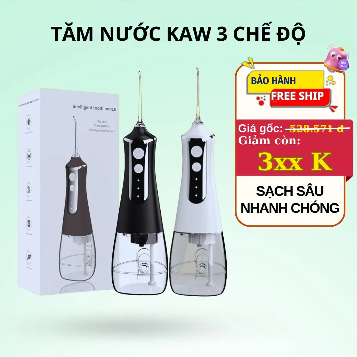 Máy tăm nước Kaw 386F - 3 Chế Độ Phun, Dung Tích 300ml Kèm 5 Đầu Vòi Phun Nữ Women