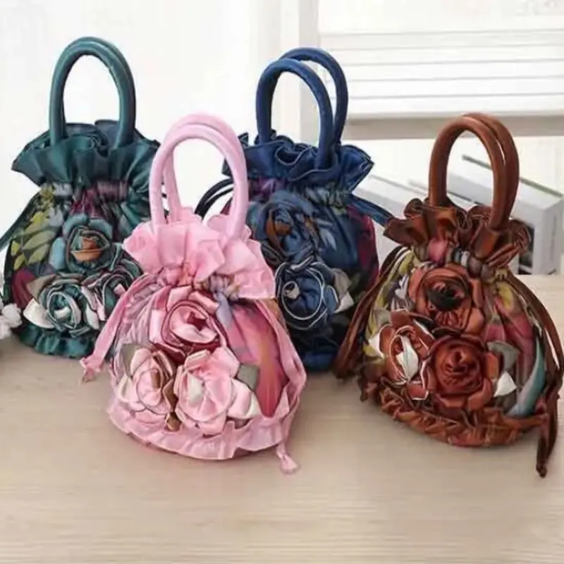 Túi Hoa Ren Tay Cầm Trên Cùng, Chất Lượng Cao, Thêu Ren, Phong Cách Dân Tộc, Túi Xách Nữ Dacron 0