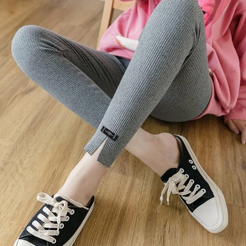 Quần Legging Nữ, Hàng Mới Về, Phong Cách Hàn Quốc, Thích Hợp Cho Học Sinh, Quần Thường Ngày Thiết Kế Sọc, Dáng Ôm, Quần Xẻ Tà, Quần Bút Chì, XX02