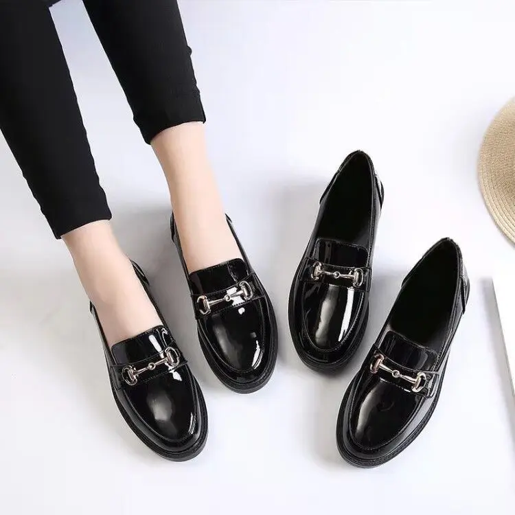 Giày Nữ, Cỡ 31-46, Ngoại Cỡ (41, 42, 43, 44, 45, 46), Giày Da Nhỏ Giày Cao Gót Doug Màu Đen Mùa Hè Anh Quốc, Phong Cách Cổ Điển Thích Hợp Cho Nữ, Internet Hot