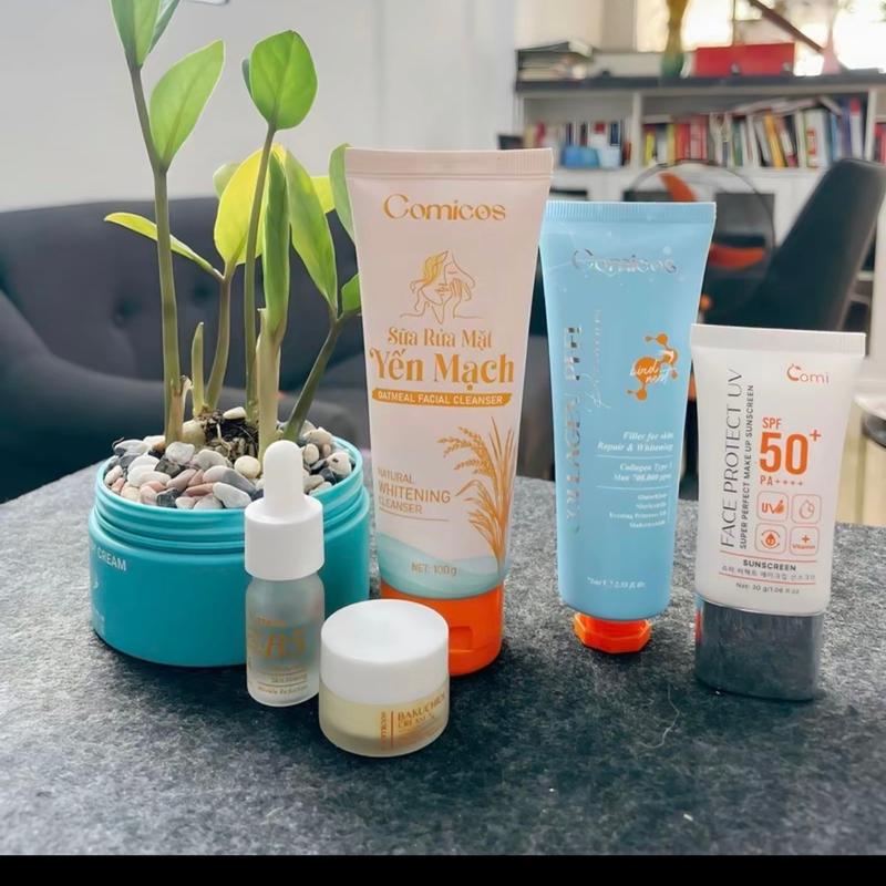 COMBO (Mua 1 Được 5) PEEL COLLAGEN 4K + SERUM B5 + KEM FACE BAKUCHIOL + SỮA RỬA MẶT + KEM CHỐNG NẮNG Skincare Peel Da 5
