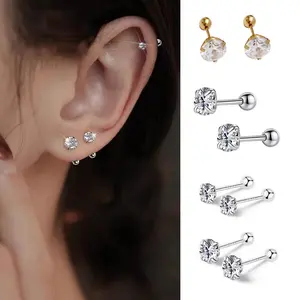 1 Pasang Anting Stud Cartilage Double Function Stainless Steel - Tragus & Helix, Desain 3 Cakar Fashionable