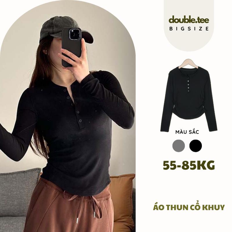 Áo Thun Nỉ Bigsize Dài Tay Cài Nút Chất Thun Co Giãn Dáng Ôm Nữ Women Top 0