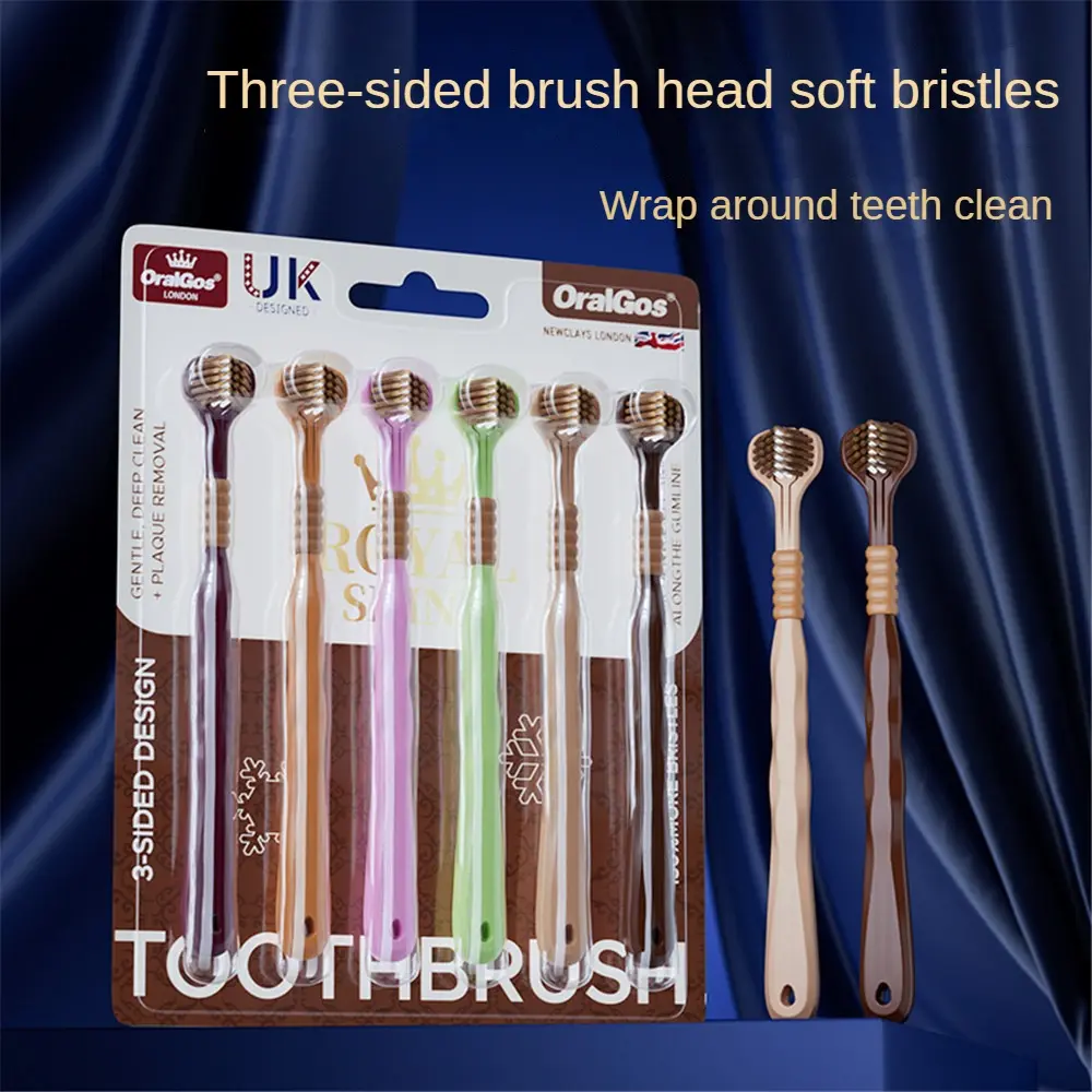 Three-sided Toothbrush 6-piece Set For Tongue Brushing 360° Efficient Oral Cleaning Care Toothbrush Household Adult Three-head 3D Adult Toothbrush