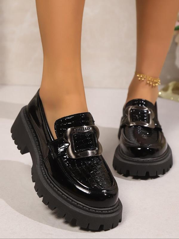 Women's Fashionable Crocodile Embossed Platform Loafers, Casual Comfortable Buckle Mary Jane Shoes for Daily Wear, All-match Commuter Shoes for Work & Daily 3