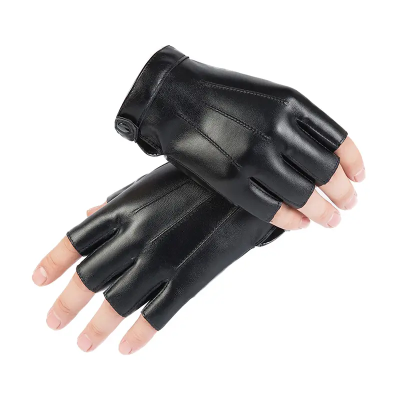 Men Gloves PU Leather  Punk Gloves Male Mittens Black Half Finger Leather Driving Gloves