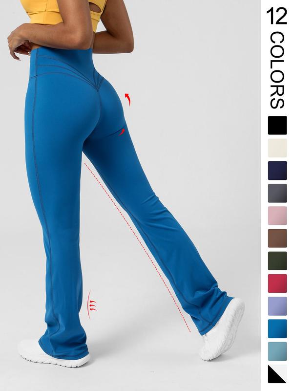 Women's Basic Plain High Waist Slim Flare Leg Yoga Pants, Solid Bell Bottom Sports Trousers for Workout Gym Fitness, Women's Joggers 2