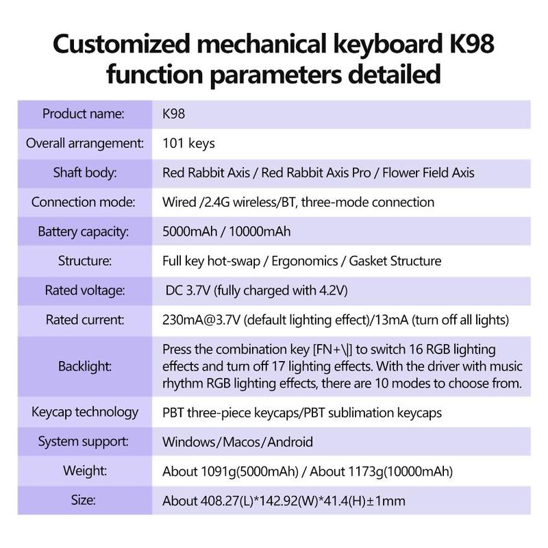 Product Introduction of Wireless Mechanical Keyboard, Rechargeable Gaming Keyboard with RGB Side Light, Ergonomic Keyboard for Gaming, Office, Home 4