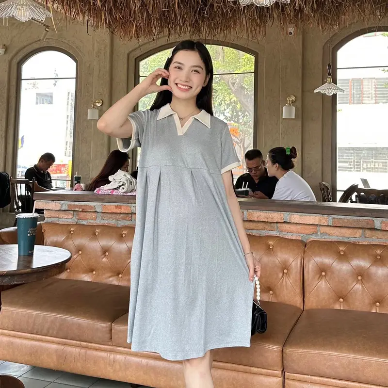 Đầm bầu thun coton form babydoll thanh lịch , trẻ trung năng động mặc đi làm đi chơi . 2