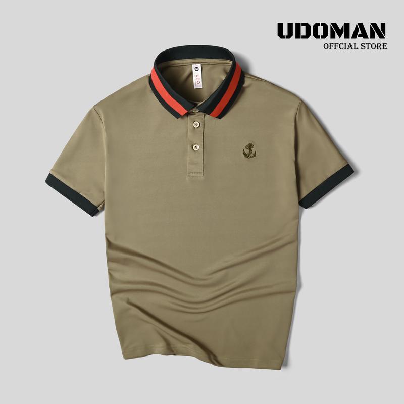 Áo polo nam UDOMAN màu nâu phối cổ rêu , UD.47