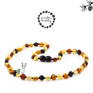 Amber Buddy | XS64M2 Kalung Anak Baltic Amber Multicolour Black Glossy - 38cm Junior.