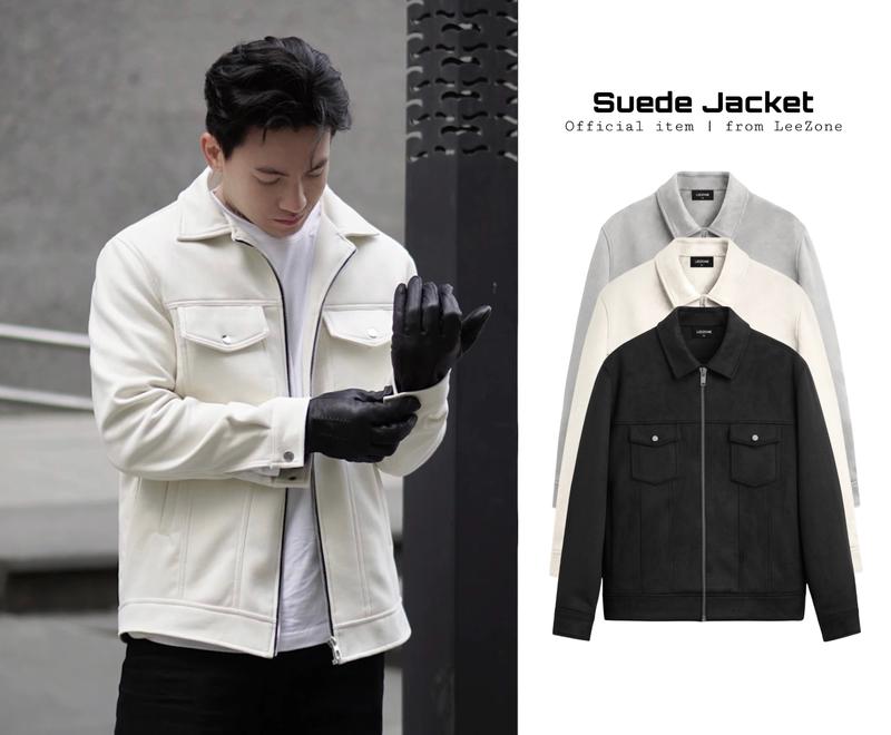 Áo khoác Da lộn nam LeeZone cao cấp | Da lộn trơn túi ngực khoá kéo Menswear Jacket