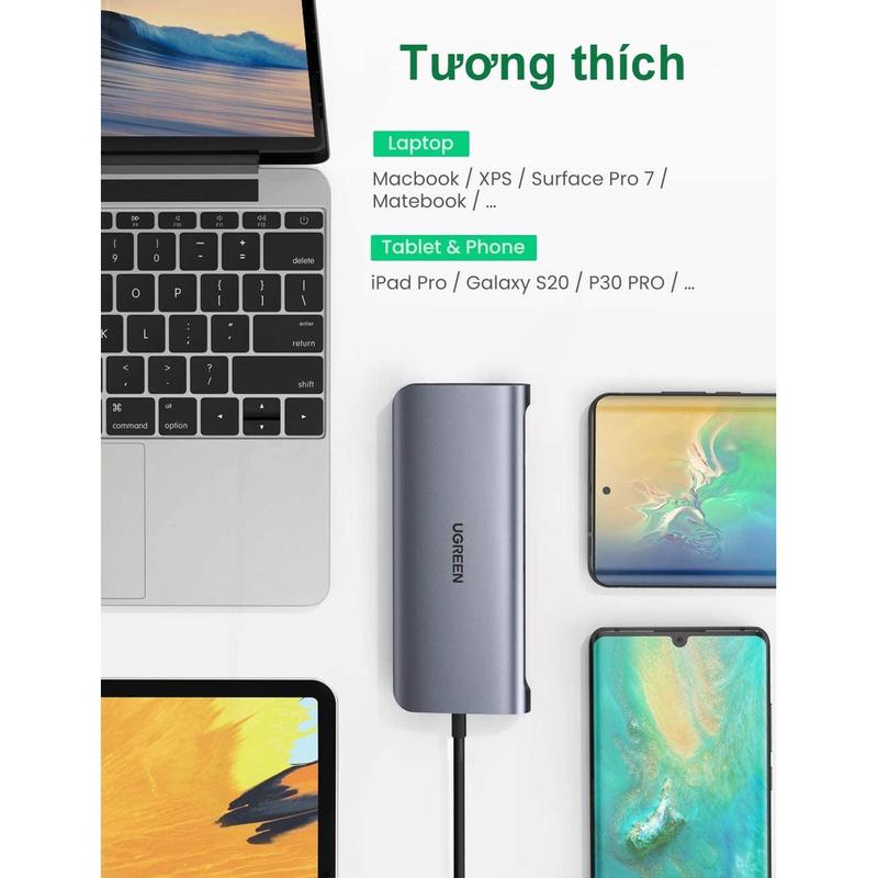 Hub chuyển đổi Type-C - Bộ chuyển đổi Ugreen 10 in 1 | Cổng Audio AUX3.5mm | Ethernet 1000Mbps, tốc độ Internet cực cao | Bảo Hành 18 Tháng | 80133 15601 6