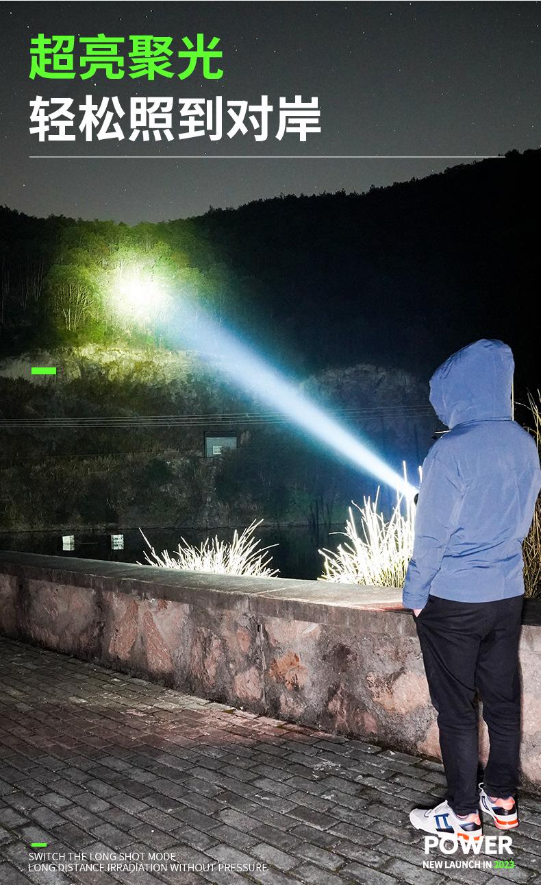Product Introduction of Summer Cool Trendy New Power Torch Super Bright Outdoor Mini-Portable Long Shot Rechargeable Long Endurance Three-Eye Monster Flashlight 5