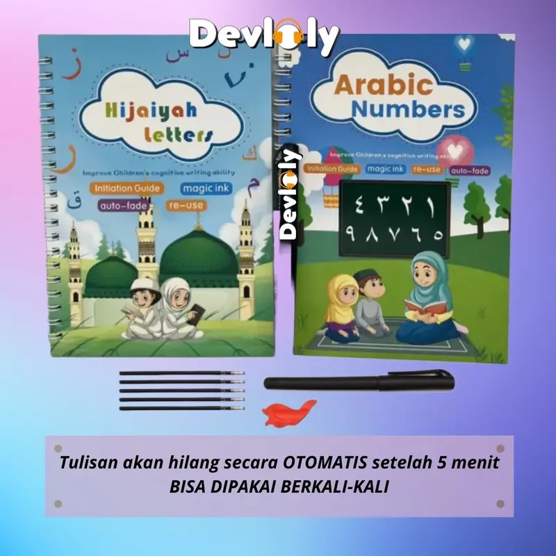 COD / 1 Set 2 Buku Magic Pratice Book Hijaiyah & Arabic Numbers Buku Belajar Menulis Buku Magic 3D pena karton stationery 1