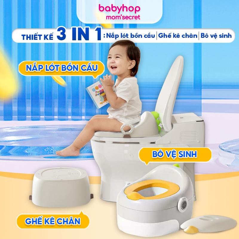  Bô cho bé đi vệ sinh 3 trong 1 hình khủng long Babyhop bô vệ sinh kèm nắp lót bồn cầu và bệ kê chân nhựa nguyên sinh 