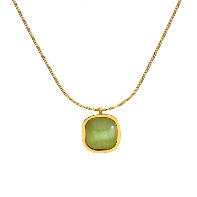Product Introduction of New Bohemian Necklace Titanium Steel Green Sugar Cube Irregular Square Pendant Versatile Accessories Female Jewelry Gift 4