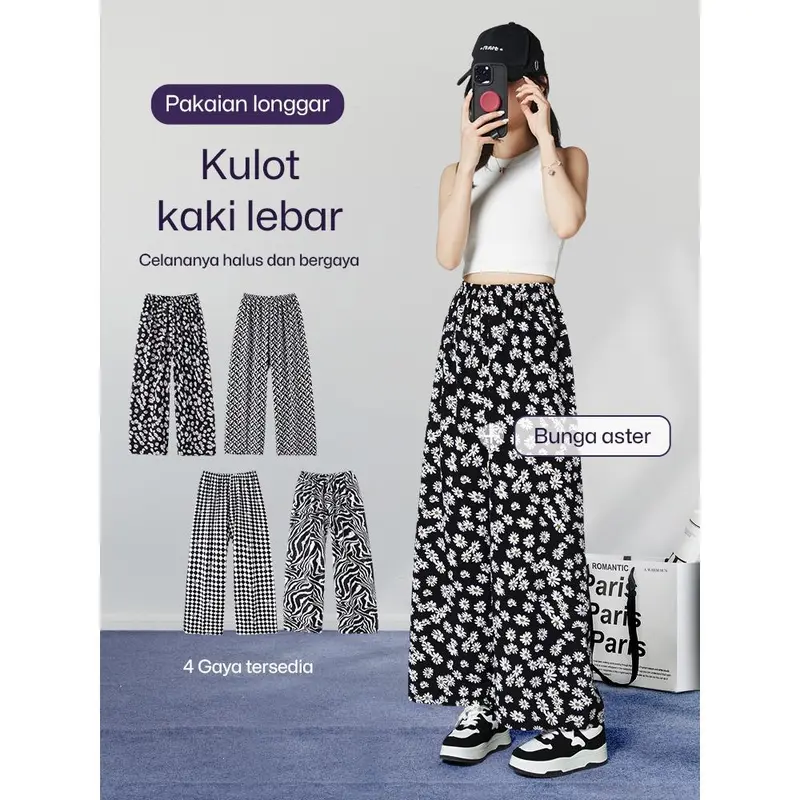 Celana Kotak Kulot Highwaist Celana Tartan Wanita Celana Korea Pinggang Elastis 4