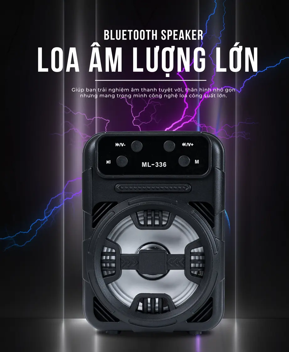 LOA BLUETOOTH ML336-BLACK,  THIẾT KẾ MẪU MÃ KHÁ ĐẸP, ÂM THANH CHẤT LƯỢNG, CẢM ÂM TỐT, ÂM THANH SỐNG ĐỘNG.
