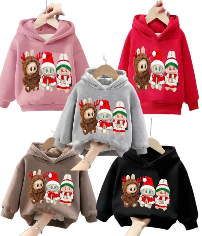 Áo nỉ hoodie thu đông dành cho bé trai và bé gái 14-45kg mẫu NOEL LABUBU. Chất liệu ấm áp, co dãn. D56 1