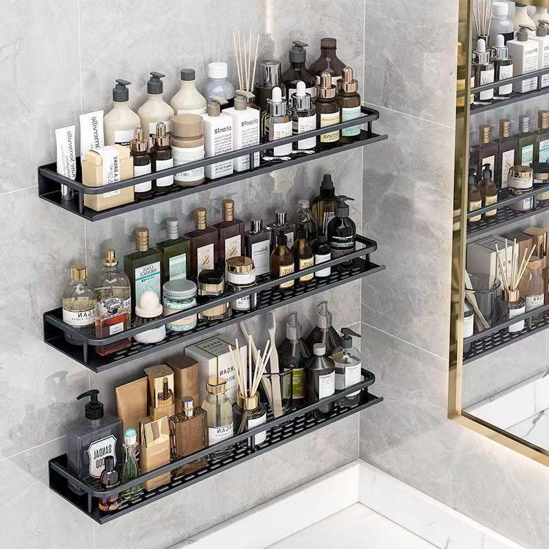 Wall Mounted Bathroom Storage Rack, 1 Count Metal Bathroom Toiletries Storage Shelf, Bathroom Drain Storage Rack with Rod, Bathroom Organiser, Household Towel Holder 8