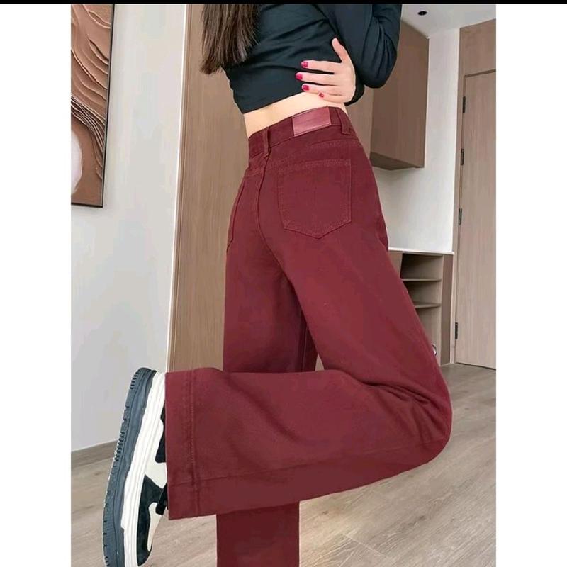 QUẦN JEANS ÔNG RỘNG CẠP CAO MÀU ĐỎ MẬN , MÀU NÂU HOTTREND 2025 1