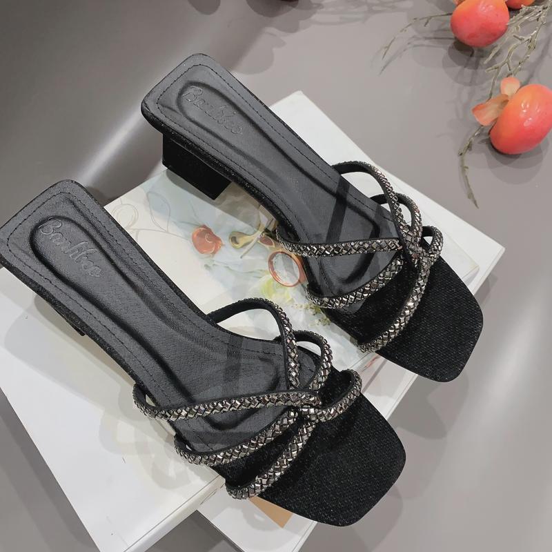 Dép Cao Gót Nữ cao 4P dây đan chéo lấp lánh Bling cực đáng iu nhiều màu Giày Bánh Bèo mã DayDanVuong