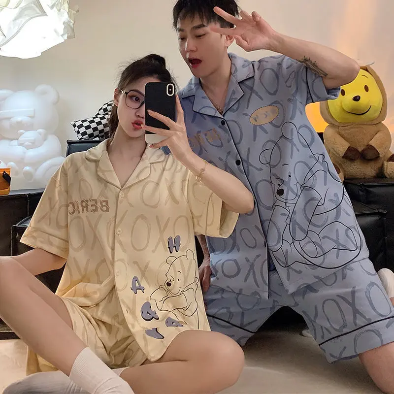 Bộ Đồ Ngủ Cặp Đôi, Bộ Sưu Tập Mùa Hè, Chất Liệu Cotton, ngắn Tay, Thiết Kế Ngọt Ngào Và Dễ Thương, Dành Cho Phụ Nữ Và Nam Giới, Phong Cách Hoạt Hình, Thích Hợp Mặc Ngoài Trời, Bộ Đồ Mặc Nhà Mỏng, Năm 2024