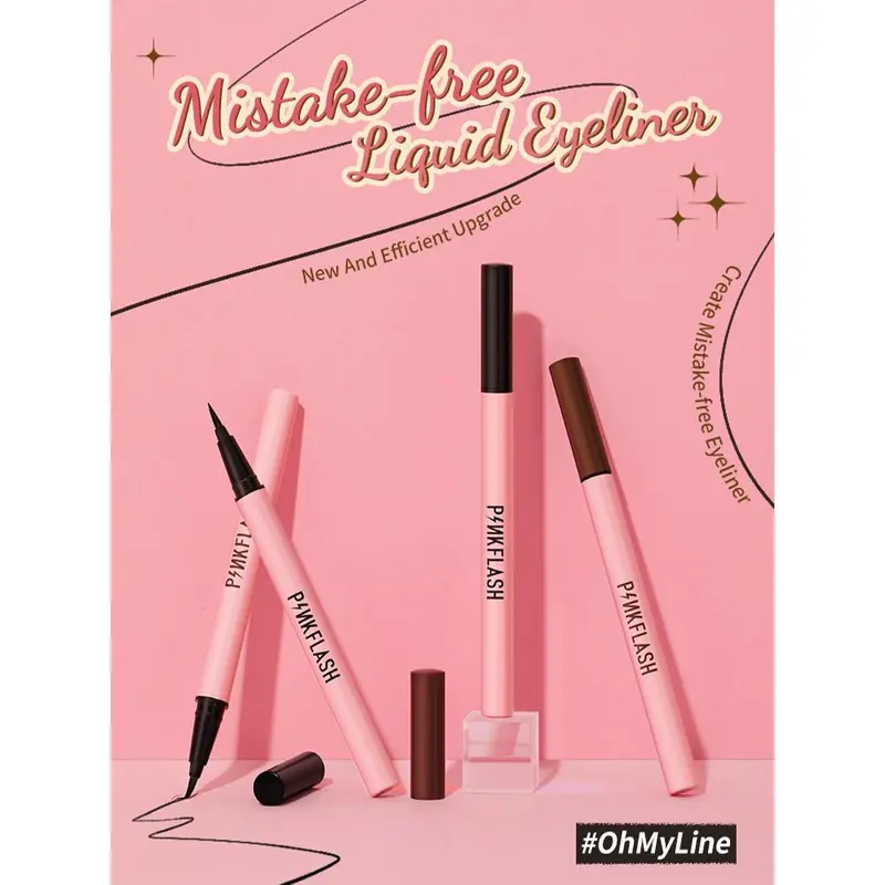 Bút Kẻ Mắt Dạng Lỏng Màu Đen, PINKFLASH, Không Thấm Nước, Chống Mồ Hôi, Nhanh Khô, Lớp Hoàn Thiện Lì Bút Kẻ Mắt Dạng Lỏng, Thích Hợp Để Trang Điểm Mắt, Mỹ Phẩm Cosmetic Nữ 1