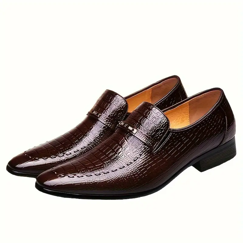 [Crocodile-Embossed] Men's Black Oxford Loafers |     Crocodile-Embossed Texture,-Tone Metallic |     Comfortable Rubber Sole |     Slip-On Dress Shoes |     Casual Business Formal Occasions 7