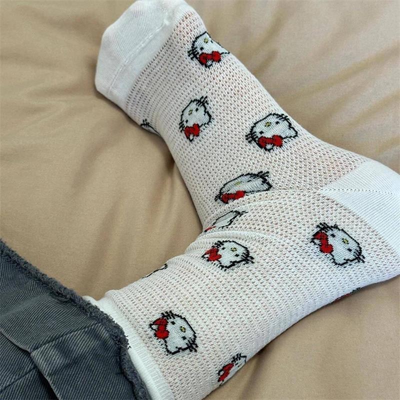 Product Introduction of Cartoon Sanrio Socks Cute Hello Kitty Bow Mid-tube Socks Cotton Thin  Mesh Hollow Breathable Socks Sweet Girly Heart Gifts 22
