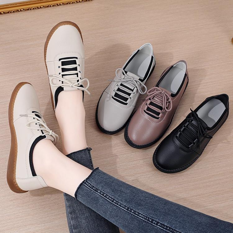 Product Introduction of Luxury genuine leather shoes for women lace up outdoor leather flats anti-slip rubber office shoes 20