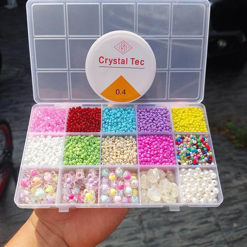 Product Introduction of Murah nursa manik Manik Manik Pasir Mix Saries 8/o 3mm ++ Manik Topping Clear Set Box (Free Senar Elastis)COD 7