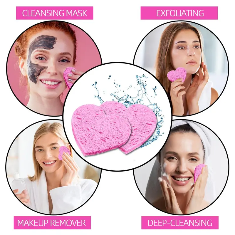 Heart Shaped Facial Sponge, 20pcs/set Compressed Cellulose Heart Shape Facial Sponge, Natural Cosmetic Spa Sponge for Facial Cleansing Exfoliating 5