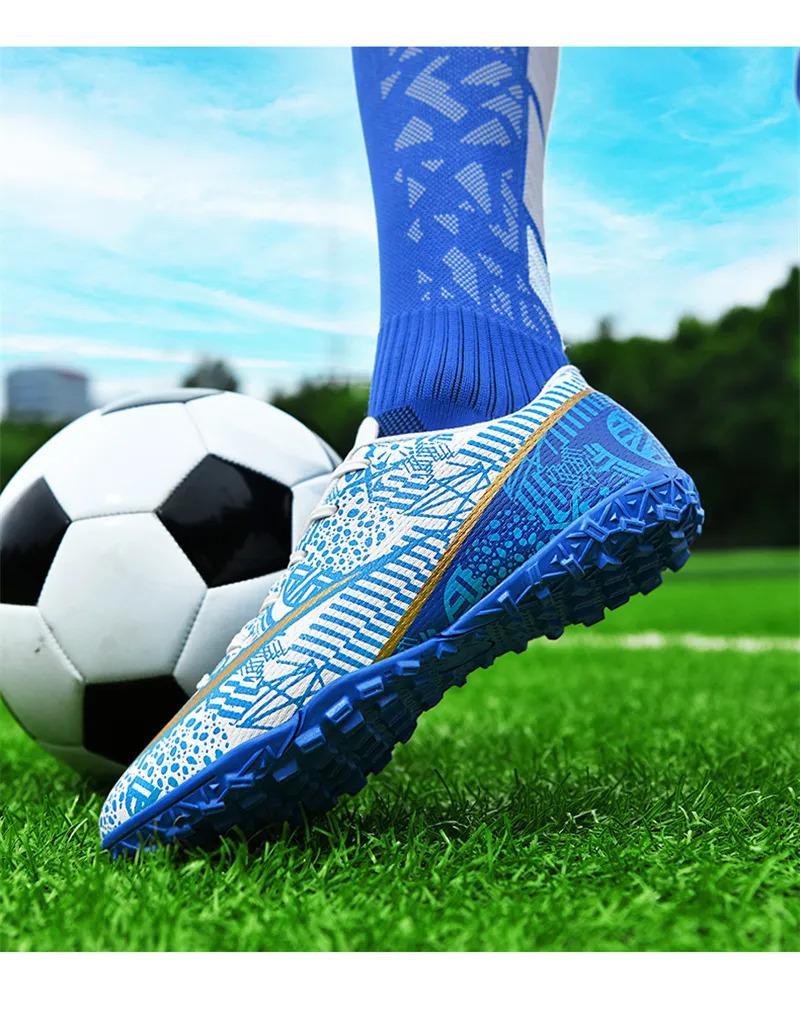 Product Introduction of High Quality Men Women Soccer Shoes Light Cleats Training Football Shoes Ankle Sport Long Spike Sneakers Turf Futsal Shoes Big Size 33-45 46