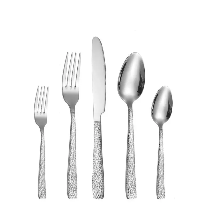 Stainless Steel Flatware Set, 20pcs/set Luxury Hammered Cutlery Set, Including Spoon, Fork and Knife for 4 People Use, Tableware Set for Home Kitchen Dining Room Party