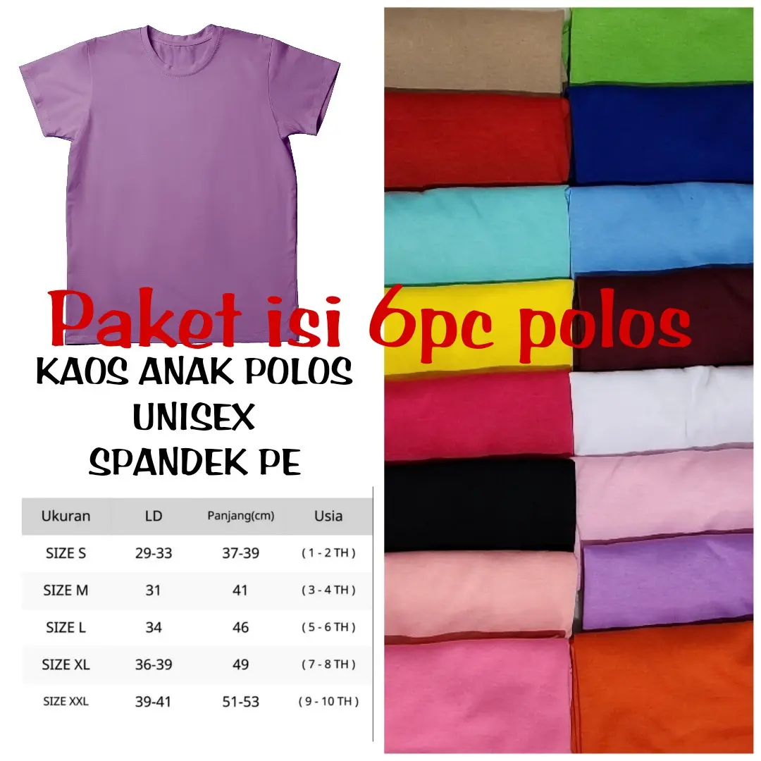 PAKET KAOS ANAK POLOS ISI 6PC / ATASAN SPANDEK PE Fashion
