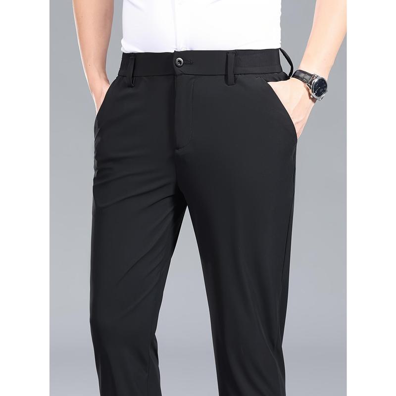 Men'S Stylish Summer Business Casual Pants - High Stretch, Thin Ice- Straight Leg Trousers with Button Detail, Black, Perfect for Office & Formal Events, Work Pant 6