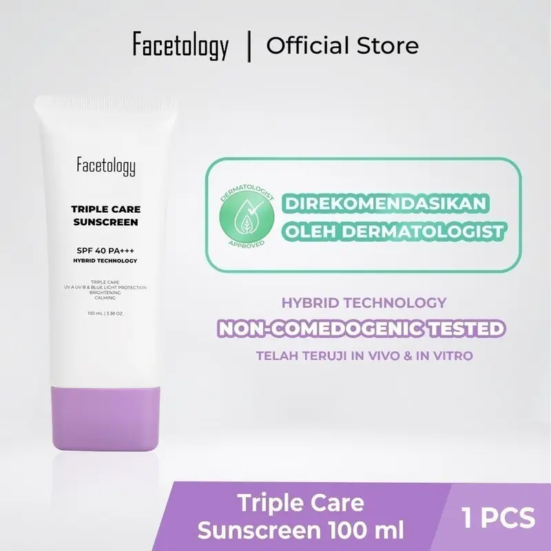 [BPOM] Facetology [NON COMEDOGENIC SUNSCREEN TESTED] Triple Care Sunscreen SPF 40 PA+++ 40ML / 100ML 2