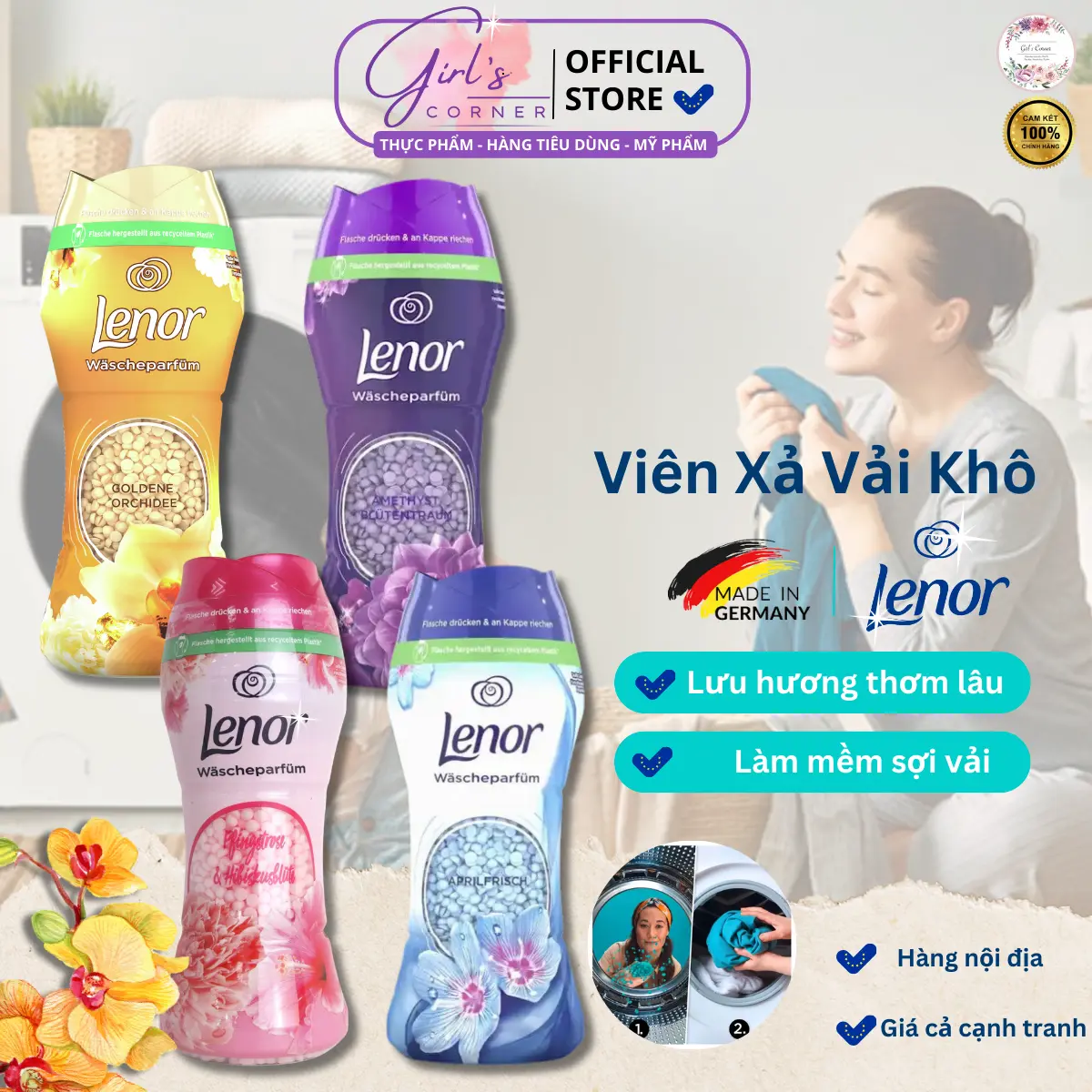 Viên xả vải khô nước hoa quần áo Lenor lưu giữ mùi hương cực lâu 210g [Đức] [Khuyến mại][ Nội địa Đức]
