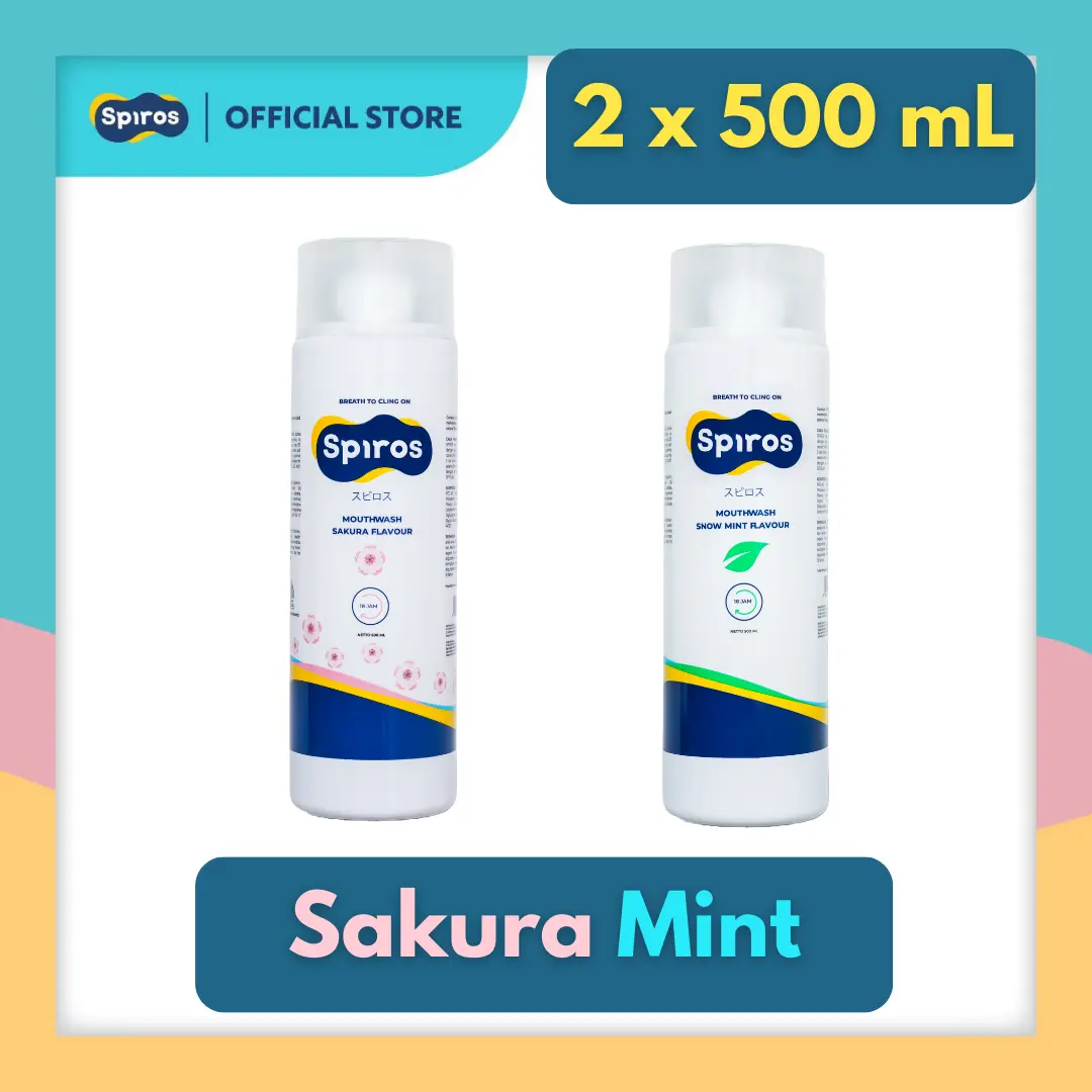 Spiros Mouthwash Bottle 500 mL - SAKURA and MINT Flavour - Obat Kumur Penghilang Bau Mulut Ampuh