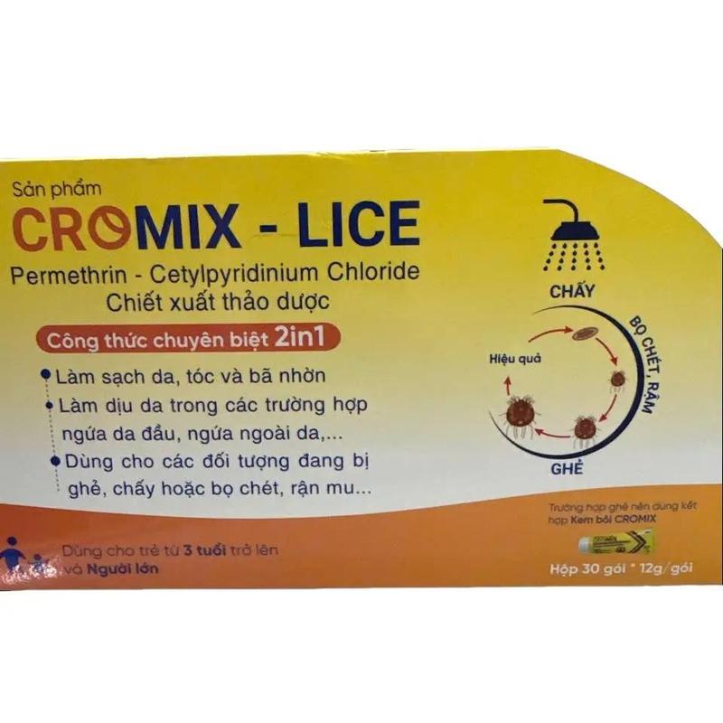  1 Hộp 30 gói Sữa tắm gội KST - Ghẻ  Demodex Chấy chí  - Cromix Permenthrin  BV KST  